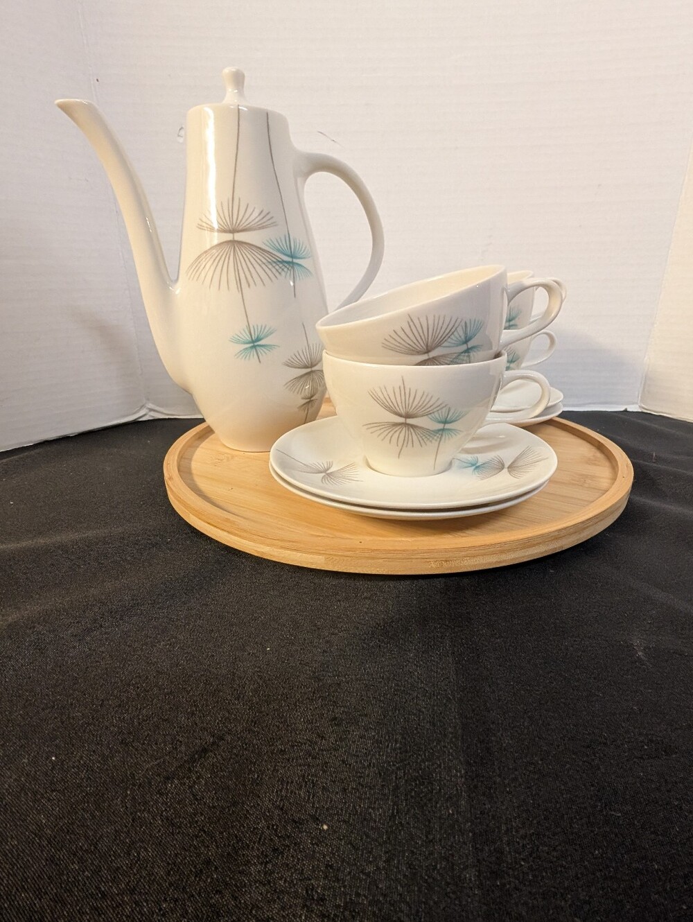 Vintage MCM Dorado Caribe Atomic Design Rare Teapot 4 Cups & Saucer Set Lot